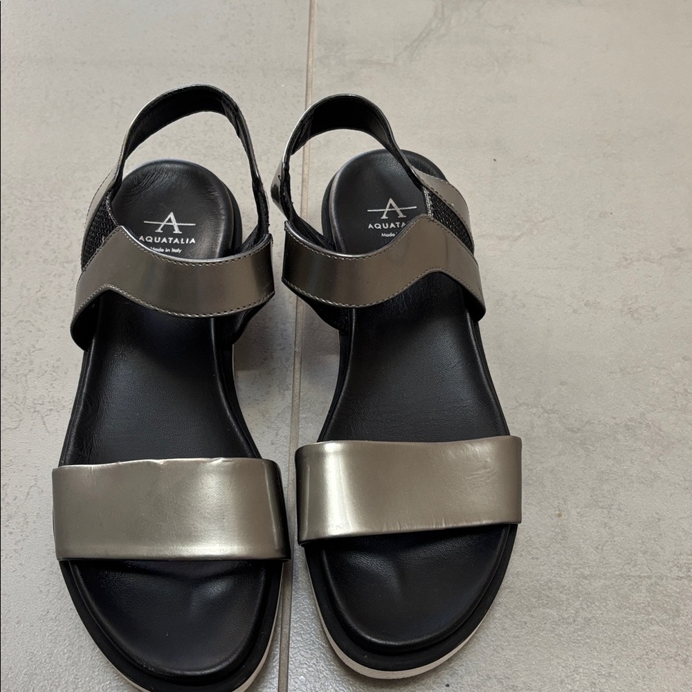 Aquatalia Silver and Black Sandals
